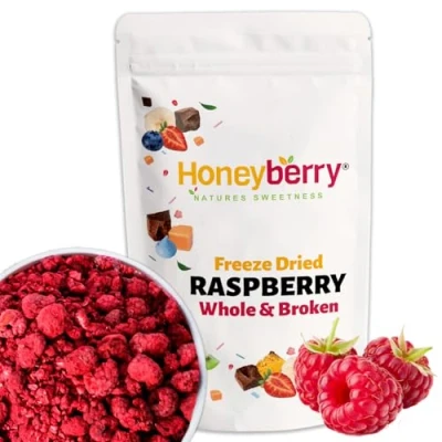 Image of Freeze Dried Raspberry Whole &amp; Broken 100g No Added Sugar, 100% Natural, Gluten Free, Vegan Friendly
