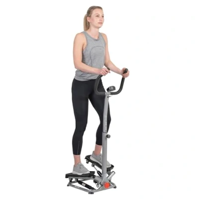 Image of Sunny Health &amp; Twister Stepper Machine, Height Adjustable Stepper, Stairs Step Exercise With Handlebars LCD Monitor, Indoor Home Gym Workout Equipment SF S020027
