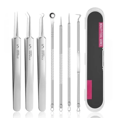 Image of 7Pcs Usiveinborn Tweezers, Blackhead Remover, Professional Stainless Steel Facial Remover Tweezers