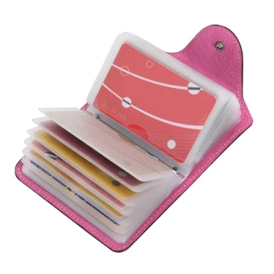 Image of IHIGOGOFA Credit Card Holders Soft Genuine Leather Compact Wallet ID Bank Case Purse 20 Thickening Durable Plastic Insert Sleeves