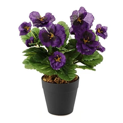 Image of Best Artificial 30cm Purple Pansy Flower Plug Bedding Plant Bunch Pot NOT Included