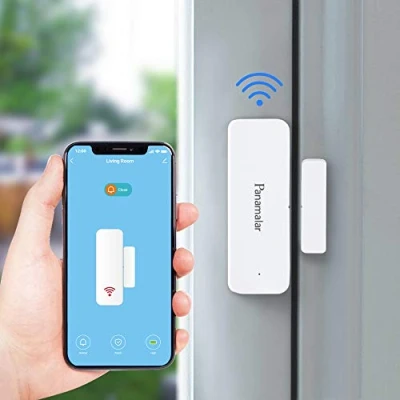 Image of Panamalar Door Window Sensor Wifi Alarm System, Detects Opened and Closed Front Back Garage Door, Sends Alerts, Alexa Google Home Compatible, Smart Auto Switch on Lights Accessory