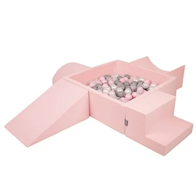 Image of KiddyMoon Foam Playground For Kids With Square Ballpit (300 Balls ∅ 7Cm/2.75In) Soft Obstacles Course And Ball Pool Made In EU, Pink:Pearl/Grey/Transparent/Powder Pink