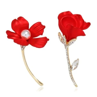 Image of 2pcs Pearl Rose Flower Brooch Elegant Floral Pin Bouquet Pins Wedding Party Badge Jewelry