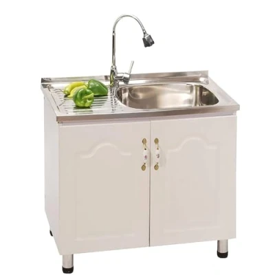 Image of Stainless Steel Kitchen Sink Commercial with Faucet, Freestanding Utility Cupboard, Workbench and Drainer Unit, for Indoor Outdoor, Restaurant