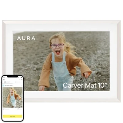 Image of Aura Carver 10.1&quot; WiFi Digital Picture Frame The Best for Gifting Send Photos from Your Phone Quick, Easy Setup in App Free Unlimited Storage (Clay with White Mat)