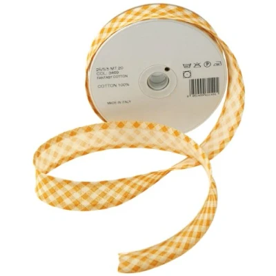 Image of Inastri 25/5/ 5 mm Cotton Bias Binding in Mustard Yellow Rustic Gingham 3469, COL 3469