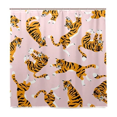 Image of BALII Seamless Tiger Shower Curtain 72x72 Inch Polyester Waterproof With 12 Hooks for Bathroom