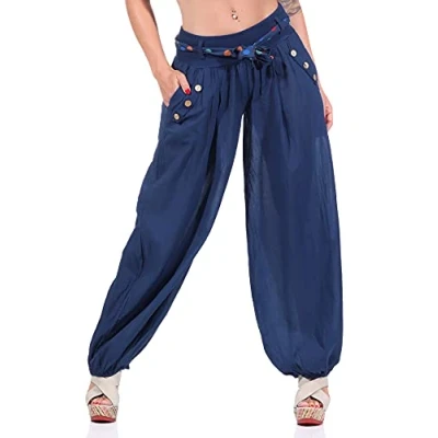 Image of Malito Bloomers with Belt Classic Design Boyfriend Pants Aladin Harem Baggy Yoga 3417 Women One Size (Fango)