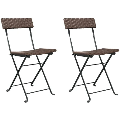 Image of vidaXL Folding Bistro Chairs 2 pcs Brown Poly Rattan and Steel