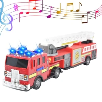 Image of Mighty Wheels Steel Fire Truck Toy 26&quot; Large Free wheeling with Sounds and Lights Movable Ladder Durable Plastic Engine Toys for 3+ Year Old Boys Girls