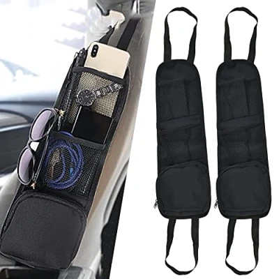 Image of OTTYMO 2 Pack Car Organizer Seat Side Storage Bag 3 Pockets Net Front Mesh Hanging Universal Multifunctional for Auto Small Items Drink Phone