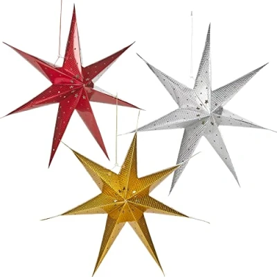 Image of URBNLIVING 3X Large LED Decorative Festive Paper Star Hanging Christmas Lantern Xmas Lights (One of Each)