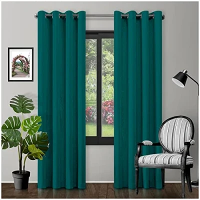 Image of GC GAVENO CAVAILIA Eyelet Top Blackout Curtains Large Door Thermal Insulated Panels For Bedroom/Living Room, Teal, 66X54 Inch