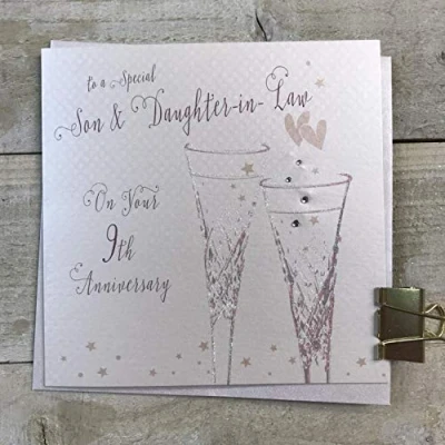 Image of Son &amp; Daughter in Law 9th Willow Wedding Anniversary Flutes by White Cotton Cards B108 9 SM