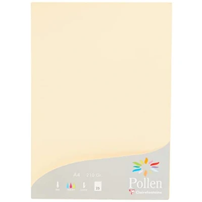 Image of Clairefontaine Ref 24204C Pollen Coloured Paper (Pack of 25 Sheets) A4 (210 x 297mm), 210gsm Paper, Inkjet &amp; Laser Printer Compatible, Acid Free Cream