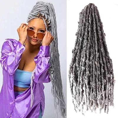 Image of Butterfly Locs Crochet Hair 6 Packs Long Faux Braids Pre looped Distressed Soft Dreadlocks Synthetic Extensions (TGrey, 36 Inch (Pack of 4))