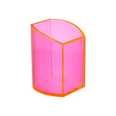 Image of OSCO Neon Acrylic Curved Pen Pot Pencil Holder Desk Tidy Office Organiser Makeup Storage Cosmetics Display H10 x W7.5 D7 cm