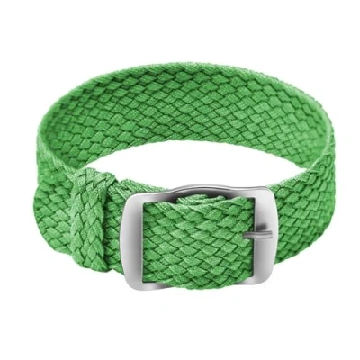 Image of ULLCHRO Nylon Watch Strap Replacement Perlon Braided Woven Band NATO Men Women 14mm, 16mm, 18mm, 20mm, 22mm Bracelet with Stainless Steel Silver Buckle (16mm, Green)