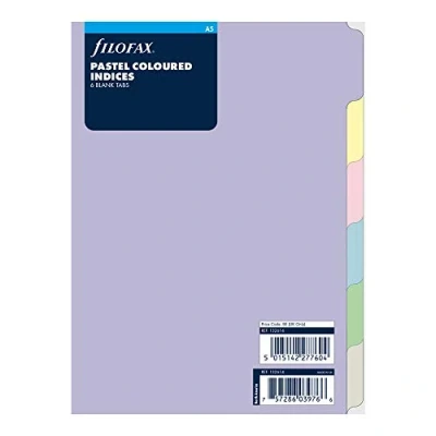 Image of Filofax B1326144, 6 tab index Organizer refill, A5 size, Pastel colors, Blank