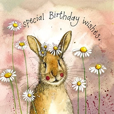 Image of Alex Clark Art Special Birthday Wishes Rabbit and Daisies Foil Card