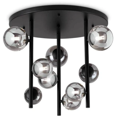 Image of Perlage 9 Light Globe Ceiling Black, Amber Glass Shade