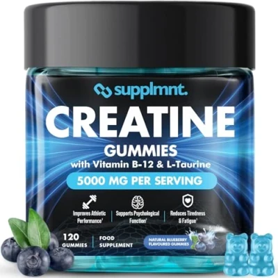 Image of Creatine 120 Gummies Max 5000mg for Men and Women Monohydrate Plus B12 L Taurine Chewable Gummies, Natural Blueberry Flavour (1 Month Supply)