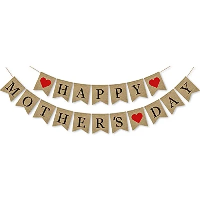 Image of SWSATYW Burlap Happy Mother&#039;s Day Banner Mothers Party Bunting Garland Supplies Decoration