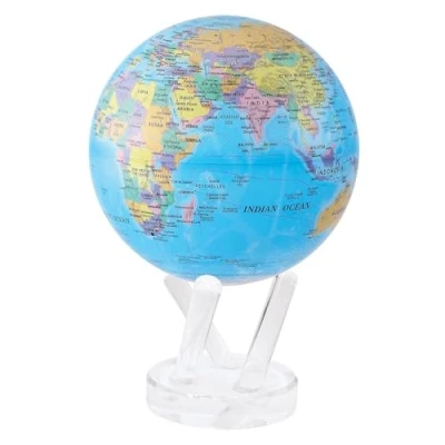 Image of MOVA Globe Political Map Blue 8.5&quot; with Base, Solar Powered Rotating No Need of Battery or Chord, Unique Gift and Decoration