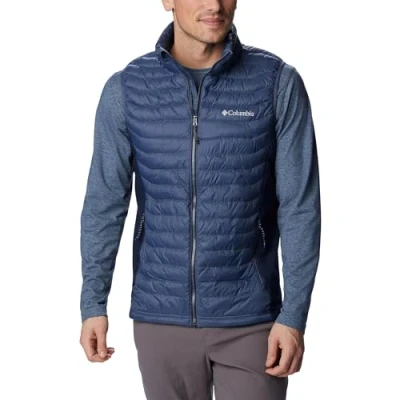 Image of Columbia Men&#039;s Powder Pass Vest Puffer Body Warmer, Dark Mountain x Collegiate Navy, Size S