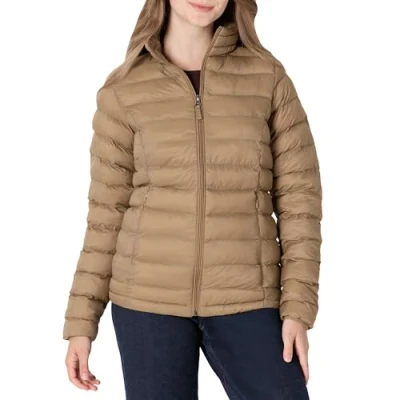 Image of Amazon Essentials Women&#039;s Lightweight Long Sleeved, Water Resistant, Packable Puffer Jacket (Available in Plus Size), Camel, M