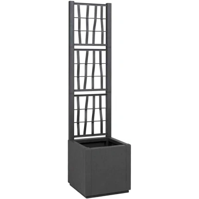 Image of vidaXL Dark Grey Garden Planter with Trellis 36x36x140 cm