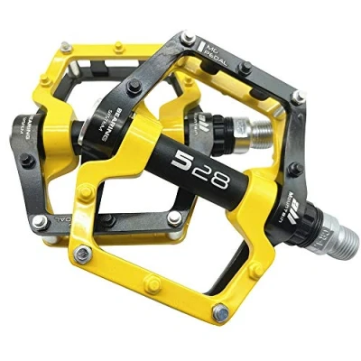Image of Evetin 181 Platform Bicycle Pedals, Aluminium Mountain Bike/City Bike/Trekking Non Slip Black with yellow