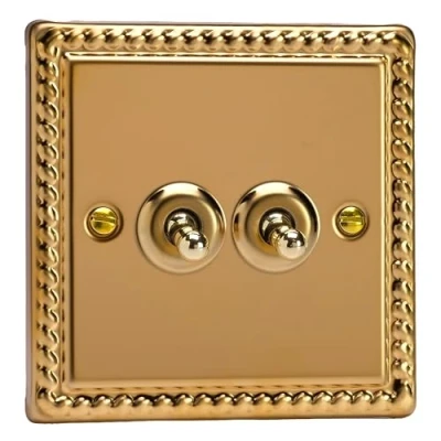 Image of Varilight 2G 1 or 2W 10A Classic Toggle Switch Georgian Brass XGT2