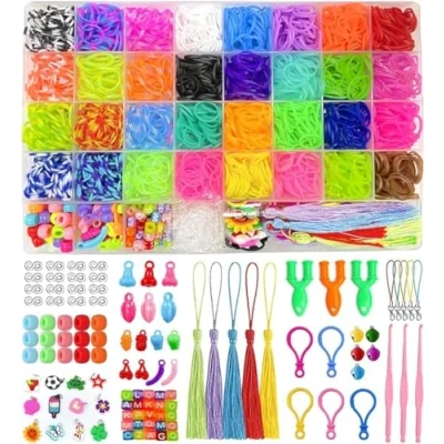 Image of BTOIURF 2500+ Loom Bands Kit, 32 Colors Rubber in Storage Box, Friendship Bracelet Making Kit with Clips and Other Accessories for DIY, Craft Kits, Gift Boys Girls