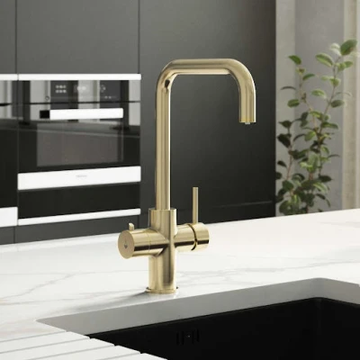 Image of Sauber Elise 3 in 1 Boiling Water Kitchen Tap with Tank Brushed Brass