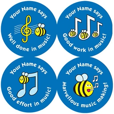 Image of Personalised Music Curriculum Reward Stickers Your Name says. Mixed Images and captions to Motivate Students. Designed &amp; Made by The Sticker Factory.