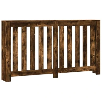 Image of vidaXL Smoked Oak Engineered Wood Radiator Cover Heater Shelf 149 x 20 82 cm Modern Slatted Design for Living Room
