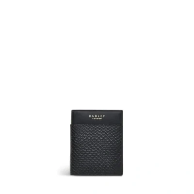 Image of Radley London Liverpool Street Small Trifold Cardholder Purse for Women in Black Faux Lizard Effect Leather, with 5 Clear Card Slots &amp; Press Stud Fastening