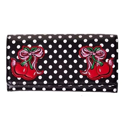 Image of Banned Lucille PU Leather Cherry Embroidery Polka 50s Retro Vintage Purse Wallet