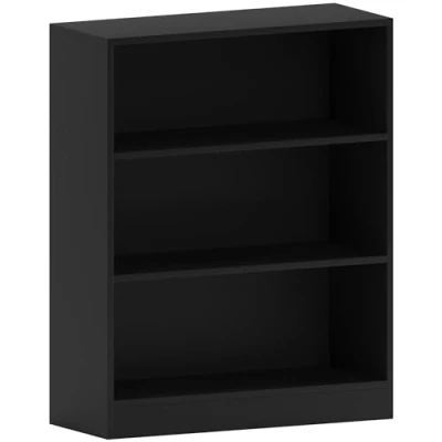 Image of Vida Designs Cambridge 3 Tier Low Bookcase, Black Wooden Shelving Display Storage Unit Office Living Room Furniture
