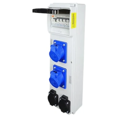 Image of RoadEu Power Distribution Box 2x 13 Amp Socket and CEE 16Amp 3P Monophase Wall Combination Sockets with Circuit Breakers RCD, Includes 13Amp MCB