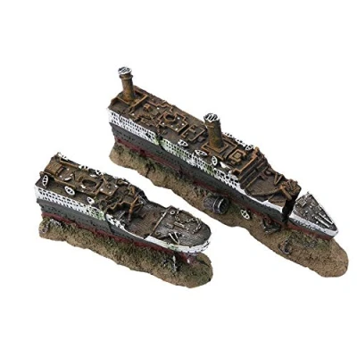Image of Bicaquu Decoration Ornament,Titanic Lost Wrecked Boat Ship Aquarium Ornament wreck ornaments