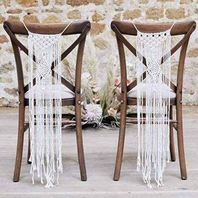 Image of Ginger Ray Macrame Wedding Chair Signs Decorations 2 Pack, Solid, White