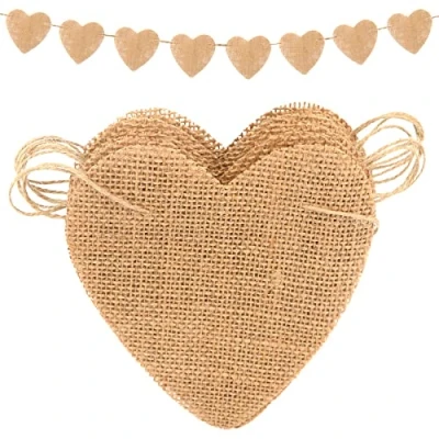 Image of G2PLUS Reusable Heart Shaped Burlap Banner, 15PCS Rustic Wedding Hessian Bunting 11.5 Feet DIY Custom Linen Banners for Birthday, Wedding, Baby Shower and Graduation