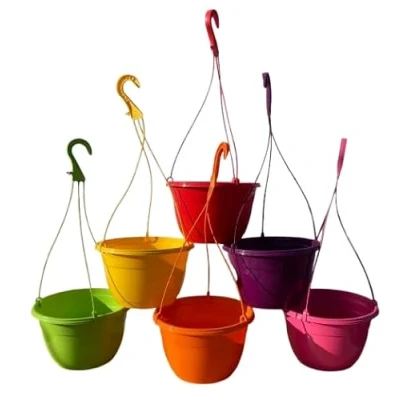 Image of 10 X 5L / 25CM Green Plastic Hanging Baskets/Planters