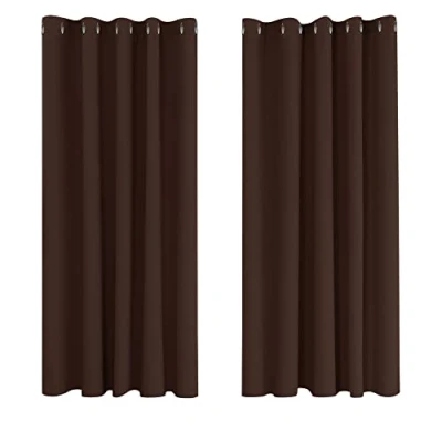 Image of Deconovo Curtains Blackout Super Soft Thermal Insulated Eyelet for Bedroom 66 x 54 Inch Drop Chocolate 1 Pair