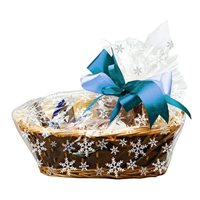 Image of Anniversary House 6 pieces Silver Snowflake BOPP Gift Basket Cellophane Bags, 41 x 46 CM, Including Twist Ties, M550