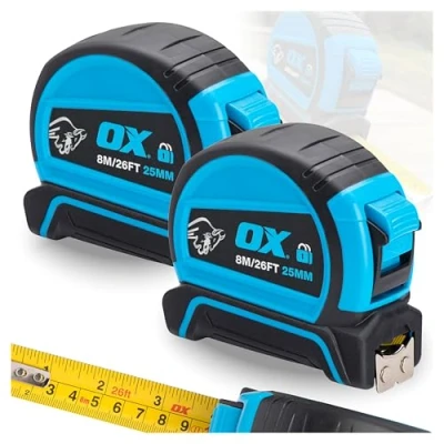 Image of OX Tools Pro Dual Auto Lock Tape Twinpack 8m / 26ft, Blue (OX P505488)