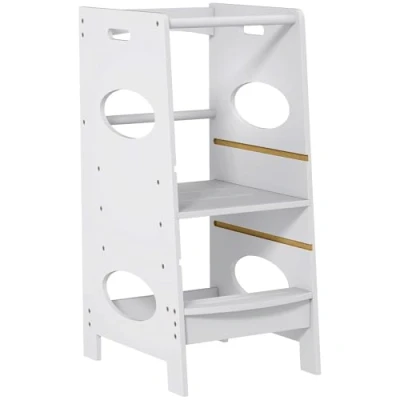 Image of HOMCOM Toddler Step Stool Kids Adjustable Standing Tower with Safety Rail for Kitchen Counter Grey